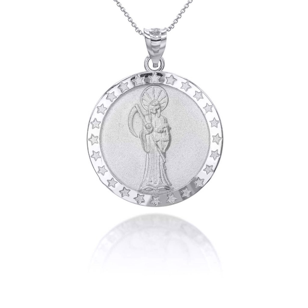 925 Sterling Silver Santa Muerte Star Coin Pendant Necklace 65$